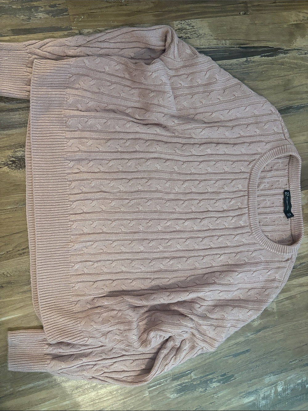New York & Company Dusty Pink Cable Knit Crewneck Sweater